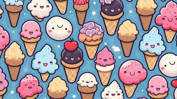 süß Karikatur Eis Cremes auf Weiß Hintergrund im Japan kawaii Stil foto