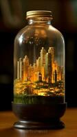 Miniatur Stadt im ein Glas Flasche foto