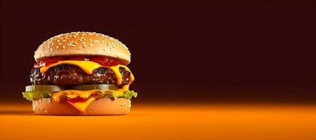 isoliert ein Burger auf leeren Raum Hintergrund mit Kopieren Raum. Banner mit leeren Raum Hintergrund. ai generiert foto