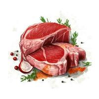 Fleisch Filet. roh Fleisch zum Kochen. frisch Gemüse und Gewürze. Aquarell Illustration erstellt mit generativ ai Technologie foto