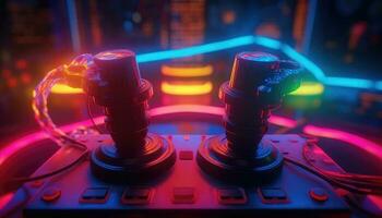 futuristisch stilvoll Joystick zum Spiele im Neon- Licht foto