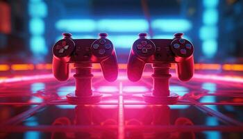 futuristisch stilvoll Joystick zum Spiele im Neon- Licht foto