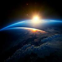 Blau Sonnenaufgang, Aussicht von Erde von Raum foto