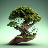 ein Baum wachsen auf Hand 3d realistisch foto