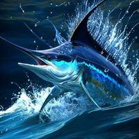 Blau Marlin fliegen im das Meer foto