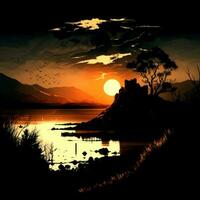 Sonnenuntergang Landschaft Jahrgang realistisch ,dunkel Hintergrund foto