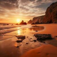 schön hell Sonnenuntergang auf ein tropisch Paradies Strand ai generiert foto