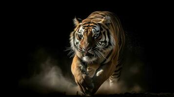 ein Bengalen Tiger, gefangen mitten im Schritt, es ist sehnig Muskeln Stehen aus unter es ist leuchtend Pelz foto