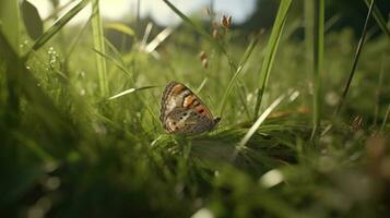 ein Schmetterling entstehenden von es ist Kokon im ein üppig Wiese foto