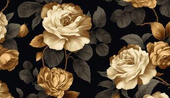 schwarz und golden schamlos botanisch Muster ai generativ foto