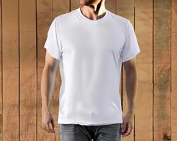 Weiß T-Shirt zum Attrappe, Lehrmodell, Simulation Design ai generativ foto