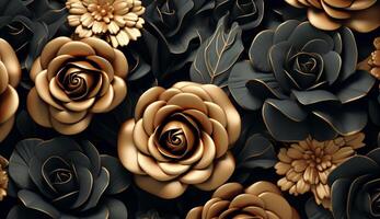 schwarz und golden schamlos botanisch Muster ai generativ foto