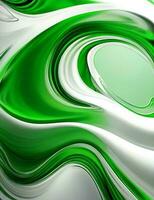 Grün und Weiß wellig fließen im ein glatt Flüssigkeit mit ein Unschärfe bewirken generiert durch ai foto