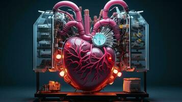 ein künstlich Organ entworfen zu Unterstützung Herz Funktion, symbolisieren Fortschritte im medizinisch Technologie und Innovation, KI-generiert foto