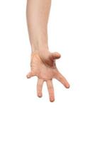 Mann Hand halten, greifen oder fangen einen Gegenstand, Handgeste. isoliert auf weißem Hintergrund.