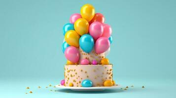 bunt Ballon mit Geburtstag Kuchen 3d Design Vorlage foto