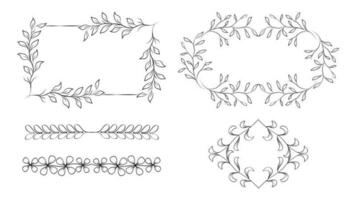 einstellen von Hand gezeichnet Blumen- Elemente. Blumen- Frames foto