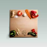 ein einzigartig Konzept von Gemüse auf hölzern gerundet Tabelle isoliert auf grau. foto
