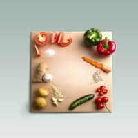 ein einzigartig Konzept von Gemüse auf hölzern gerundet Tabelle isoliert auf grau. foto