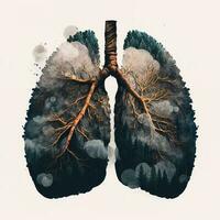 generativ ai Illustration von durch Verschmutzung geschwärzt Lunge erstellt im das gestalten von Bäume und Wurzeln foto