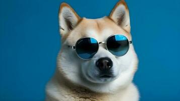 süß Akita inu Hund mit Brille ,generativ ai foto