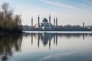 Aussicht von das großartig Moschee von das Kante von das See ,generativ ai foto