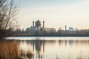 Aussicht von das großartig Moschee von das Kante von das See ,generativ ai foto