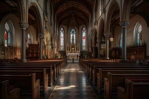 klassisch Kirche Innere Vorderseite Aussicht ,generativ ai foto