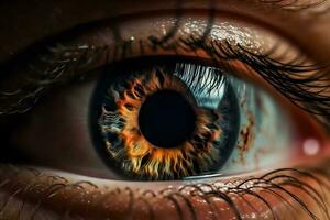 Makro Fokus von das Mensch Auge ,Detail von Mensch Auge ,generativ ai foto