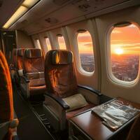 Flugzeug Zimmer Sicht, das Aussicht von das Flugzeug Fenster ,generativ ai foto