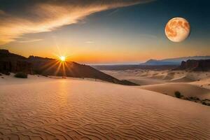 Mond Boden mit Sonnenuntergang Wüste. generativ ai. foto