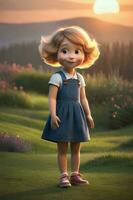 3d pixar Stil wenig Mädchen Oktan machen. generativ ai. foto