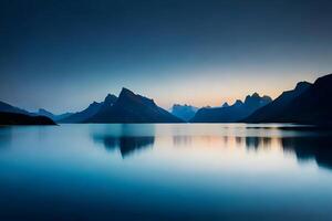 Wasser Blau Nacht Seen Silhouette auf Gradient Hintergrund, generativ ai. foto