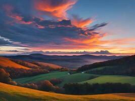 ein golden Sonnenuntergang im das Wolken Berg. generativ ai. foto