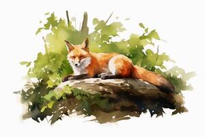 Aquarell von ein Fuchs im ein Wald auf ein Weiß Hintergrund erstellt mit generativ ai Technologie. foto