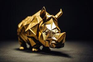 wild Tier Origami bedeckt im Gold Blatt erstellt mit generativ ai Technologie. foto