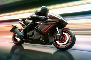 hoch Geschwindigkeit Konzept von ein Motorrad auf ein Rennen Spur erstellt mit generativ ai Technologie. foto