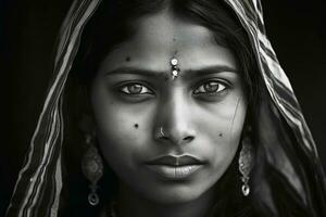 ein indisch Frau Porträt erstellt mit generativ ai Technologie. foto