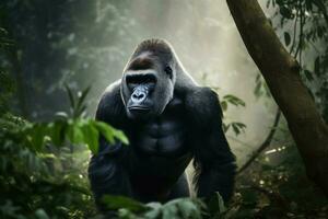 ein groß Gorilla im das Urwald erstellt mit generativ ai Technologie. foto