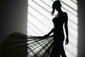 ein Frau im Licht und Schatten im schwarz und Weiß erstellt mit generativ ai Technologie. foto