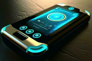ein futuristisch Smartphone erstellt mit generativ ai Technologie. foto