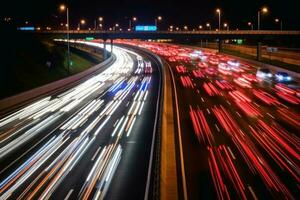 Spuren von Licht im der Verkehr erstellt mit generativ ai Technologie. foto