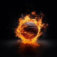 Basketball Ball im Feuer, Basketball Ball auf Feuer auf ein schwarz Hintergrund, generativ ai. foto