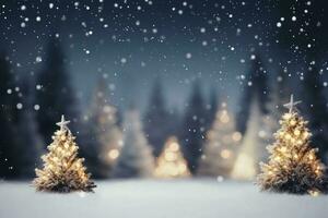Weihnachten Winter Hintergrund mit Schnee verschwommen Bokeh fröhlich glücklich Neu Jahr Gruß Karte mit Kopieren Raum ai generiert foto