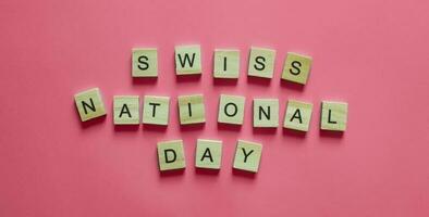 August 1, Staatenbund Tag, ein National Urlaub im Schweiz, ein minimalistisch Banner mit das Inschrift schweizerisch National Tag foto