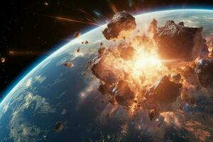 katastrophal Kollision, Meteorit Streiks Erde, Ändern es ist sehr Stiftung ai generiert foto