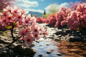 ein blühen Paradies enthüllt es ist Pracht im das Frühling Landschaft ai generiert foto