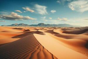 global Erwärmen porträtiert im ein dramatisch Wüste Szene mit unfruchtbar Sand Dünen ai generiert foto