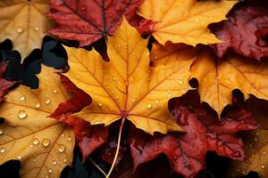 Herbst Schönheit entfaltet sich wie Ahorn Blätter im Gelb und rot absteigen ai generiert foto