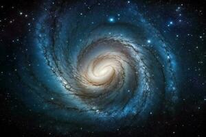 stellar Panorama enthüllt ein faszinierend Spiral- Galaxis im das kosmisch Weite ai generiert foto